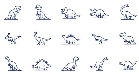 Set of elegant line art dinosaur vector silhouette 