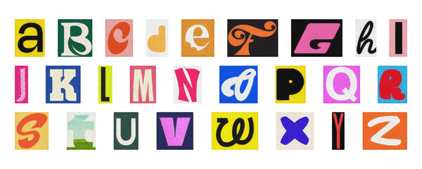 Artistic alphabet PNG set, colorful isolated collage letters for creative design