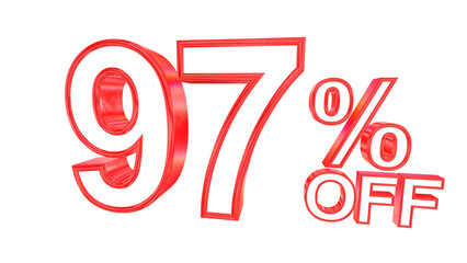 3d 97 percent off text with solid white and red metal outline effects isolated on a transparent background. 3d elements for graphic design.