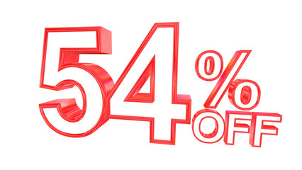 3d 54 percent off text with solid white and red metal outline effects isolated on a transparent background. 3d elements for graphic design.