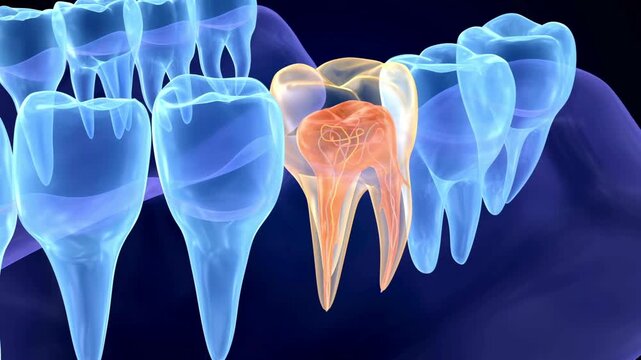 3D Dental Visualization of a Tooth with Internal Inflammation.