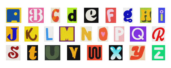 Ransom note style alphabet PNG, colorful cut-out collage letters isolated