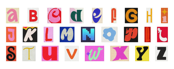 Ransom note style alphabet PNG, colorful cut-out collage letters isolated