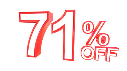 3d 71 percent off text with solid white and red metal outline effects isolated on a transparent background. 3d elements for graphic design.