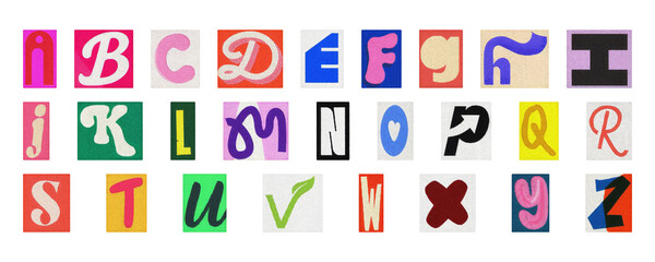 Ransom note style alphabet PNG, colorful cut-out collage letters isolated