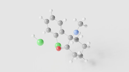 ketamine hydrochloride molecule 3d, molecular structure, ball and stick model, structural chemical formula dissociative anesthetic