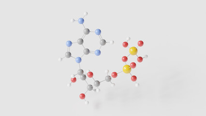 adenosine diphosphate molecule 3d, molecular structure, ball and stick model, structural chemical formula adenosine pyrophosphate