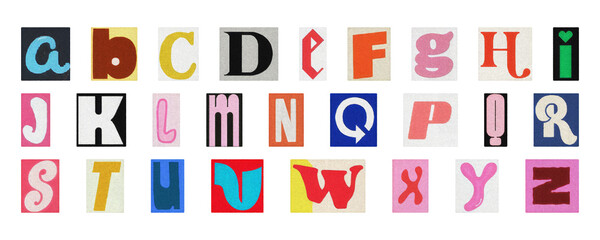 Creative scrapbook alphabet PNG, colorful collage letters isolated