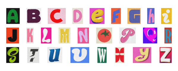 Creative scrapbook alphabet PNG, colorful collage letters isolated