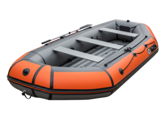 Inflatable Raft Boat Durable Orange  Gray Water Recreation Equipment for River Rafting Whitewater Adventures  Extreme Sports isolated on transparent background