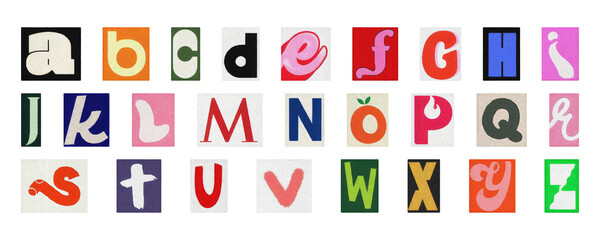 Creative scrapbook alphabet PNG, colorful collage letters isolated