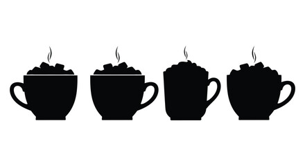 Four silhouette coffee cups filled with whipped cream and swirls of chocolate vector