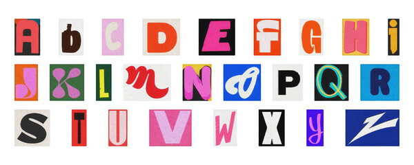 Alphabet collage PNG isolated, colorful cut-out letters for posters and design