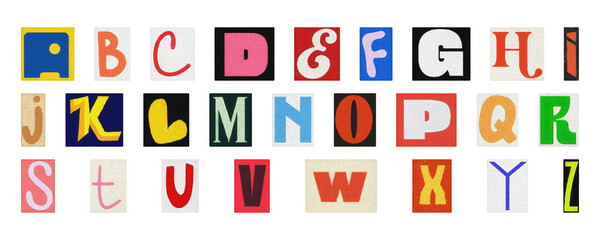 Alphabet collage PNG isolated, colorful cut-out letters for posters and design