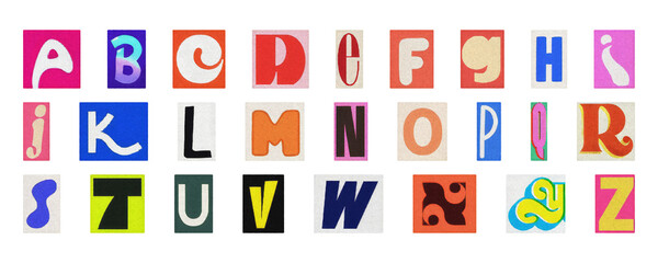 Alphabet collage PNG isolated, colorful cut-out letters for posters and design