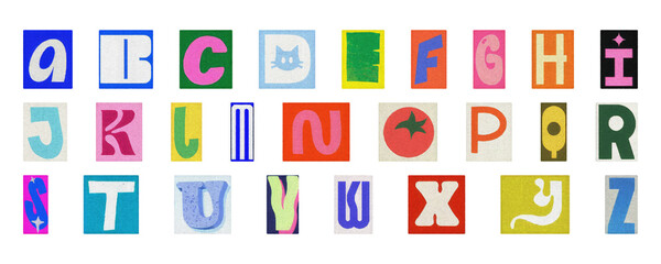 Alphabet collage PNG isolated, colorful cut-out letters for posters and design
