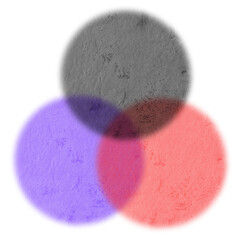 Abstract digital art featuring overlapping circles of vibrant red and deep blue hues with a soft bokeh effect evoking cosmic energy and interstellar phenomena transparent background