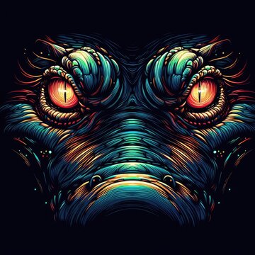 Elegant vector illustration of animal eyes glowing from darkness, with a fierce and intimidating gaze