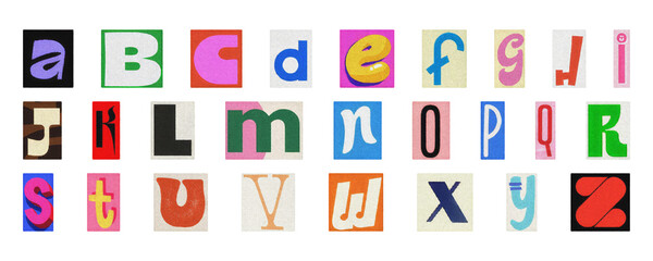 Playful colorful alphabet PNG set, isolated letters for education and design