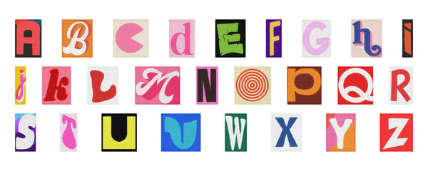 Playful colorful alphabet PNG set, isolated letters for education and design