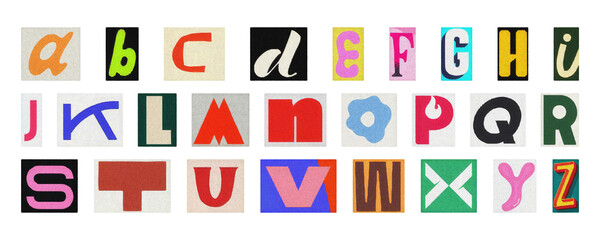Playful colorful alphabet PNG set, isolated letters for education and design
