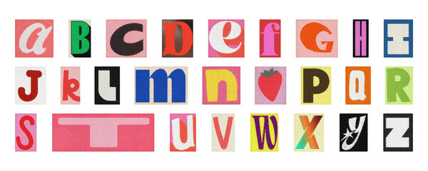 Colorful cut-out alphabet letters set, PNG isolated collage typography