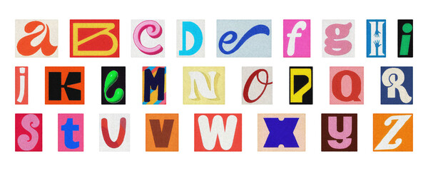 Colorful cut-out alphabet letters set, PNG isolated collage typography