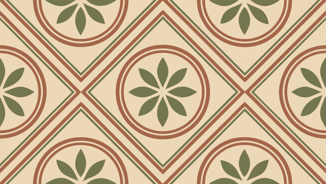 Seamless Mediterranean tile pattern with geometric floral ornaments for floor and wall design