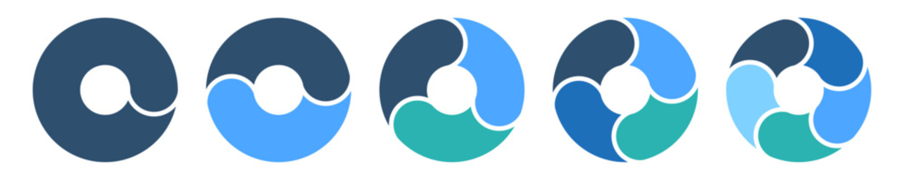 循環型プロセスを示す 円形チャート図形のセット　サイクル図　分割循環図　ベクターイラスト