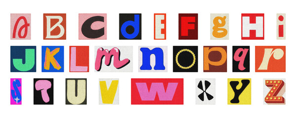 Colorful cut-out alphabet letters set, PNG isolated collage typography