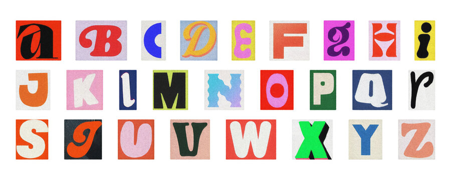 Colorful cut-out alphabet letters set, PNG isolated collage typography