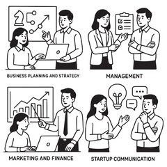 business planning and strategy, management, marketing, finance, startup, communication vector