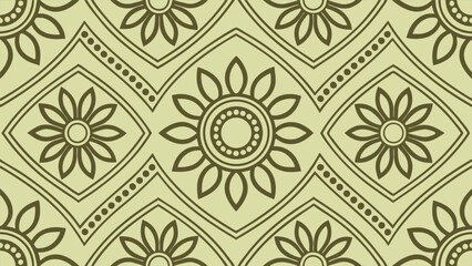 Seamless ethnic pattern with ornamental sunflower medallions in a traditional Indian style