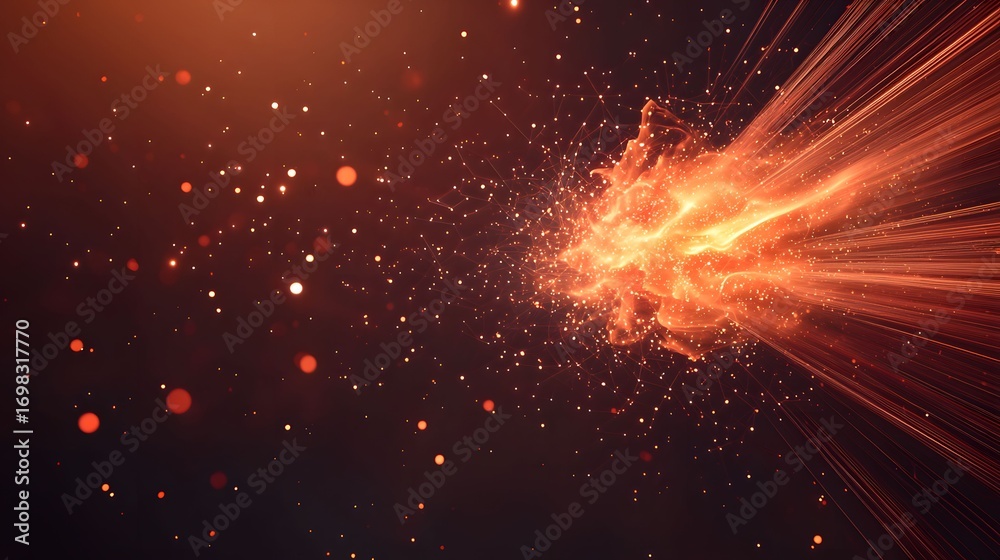 Wall mural the image features an abstract design with a central burst of warm, orange light emanating outward, 