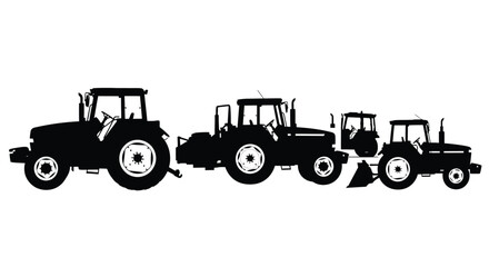 Row of silhouette tractors agricultural machinery farming vehicles collection vector