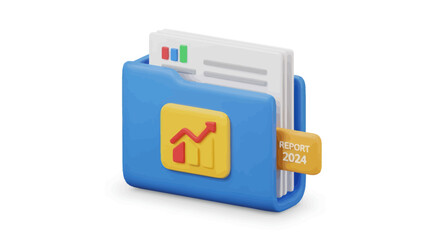 Blue Folder Icon with Financial Growth Chart and Documents.