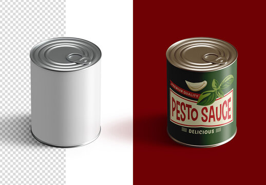 Tin Can Food Packaging Mockup Isolated