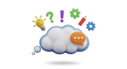 3D Rendered Cloud with Icons Representing Ideas and Communication.