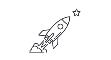 Line Art Rocket Launching Towards a Star.