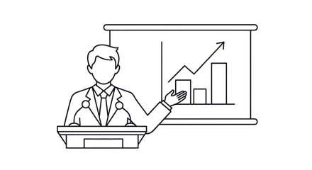 Businessman Presenting Growth Chart at Podium.