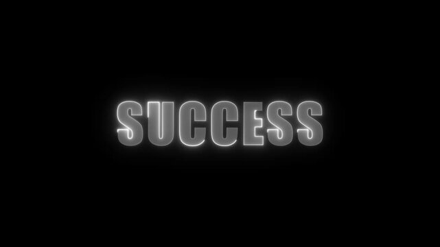 White neon word SUCES with a glowing outline on a dark black background success achievement