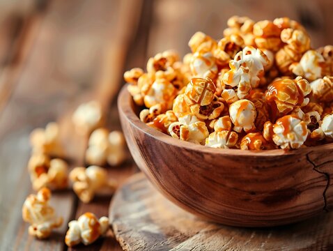 caramel popcorn on rustic table immersive textures soft 2