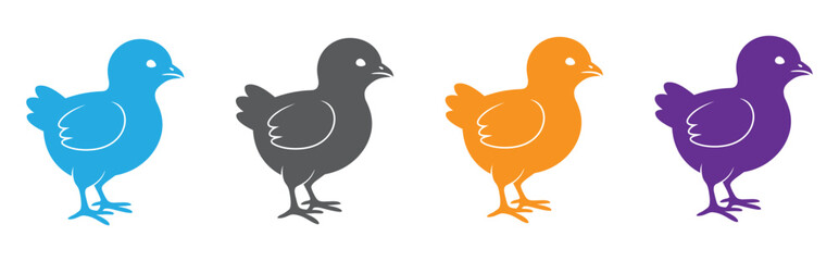 Black and colourful silhouette of  chick  isolated on white background, graphic illustration. concept of nature, cute animals, wildlife interaction, illustration, design element