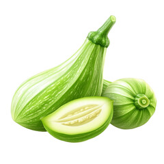 Ripe unpeeled zucchini, isolate on transparent white background