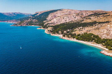 Obraz premium Beautiful aerial landscape from a drone on the Croatian island of Krk. Croatian landscape.