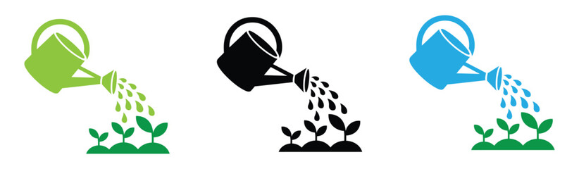 Watering can icon pouring water onto a plant on a clean minimal background © Jannat