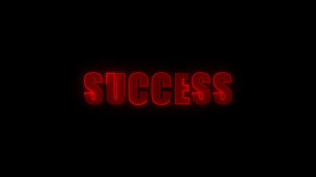 Red neon word SUCES with a vibrant glowing outline on a black background success achievement