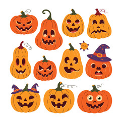 Happy Halloween Pumpkins with different faces.