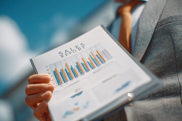 Professional Businessman Presenting Sales Report with Charts and Graphs