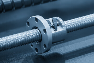 Closeup scene the group spare parts  lead ball screw set in the light blue scene.